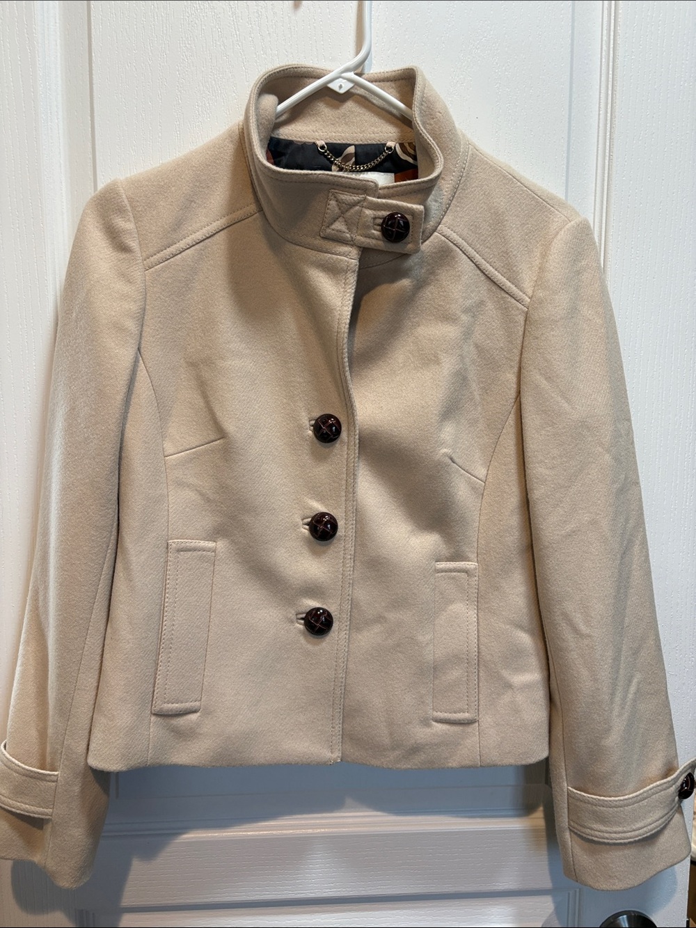 Petite Sm Banana Republic Cream Wool-Blend Pea Coat